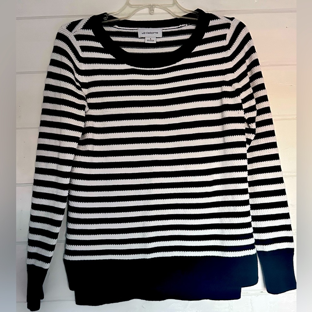 Liz Claiborne Womens Crew Neck Long Sleeve Striped Pullover Sweater
